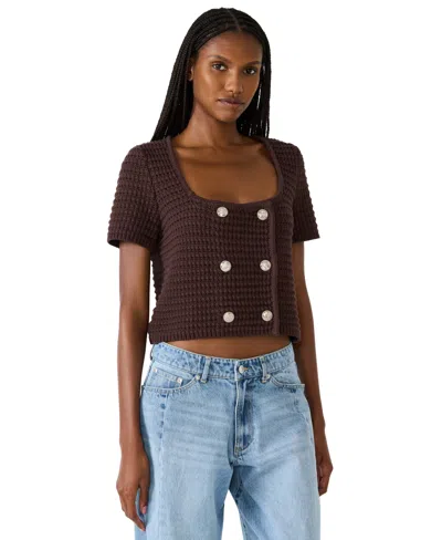 Steve Madden Women's Camila Square Neck Sweater Top In Brown
