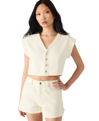 Steve Madden Women's Cap Sleeve Crop Top In White