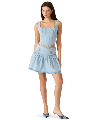 Steve Madden Women's Carlina Embellished Square Neck Denim Top In Blue