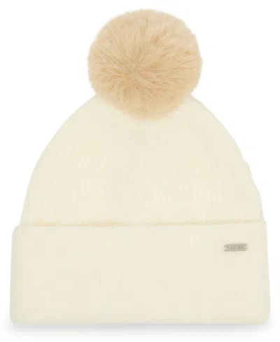 Steve Madden Women's Caught Brushed Fine Rib Knit Beanie In White