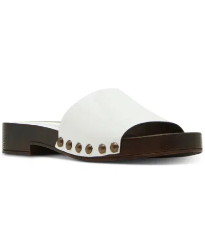 Steve Madden Women's Cento Wooden Flatform Slide Sandals In White Patent