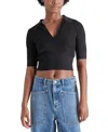 Steve Madden Charlise Rib Crop Polo Sweater In Black
