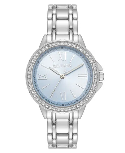 Steve Madden Women's Charming Light Blue And Silver-tone Alloy Metal Bracelet Watch, 38mm In Light Blue,silver-tone