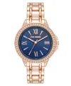 Steve Madden Women's Charming Navy And Rose Gold-tone Alloy Metal Bracelet Watch, 38mm In Navy,rose Gold-tone