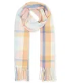 Steve Madden Women's Color Blocked Out Plaid Fringe Scarf In White