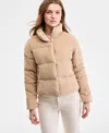 Steve Madden Women's Corduroy Zip-front Puffer Coat In Nude