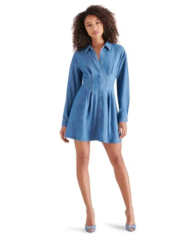 Steve Madden Women's Cotton Aria Corset-waist Denim Dress In Blue