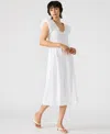 Steve Madden Gray Smocked Puff Sleeve Midi Dress In White