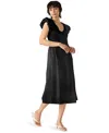 Steve Madden Gray Smocked Puff Sleeve Midi Dress In Black
