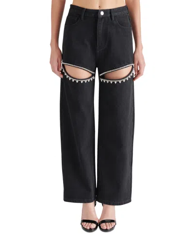 Steve Madden Taylor Rhinestone Trim Pants In Black