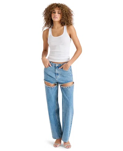 Steve Madden Taylor Rhinestone Trim Pants In Doha Wash