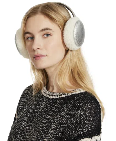 Steve Madden Women's Cozy Glitter Faux-suede Earmuffs In Silver