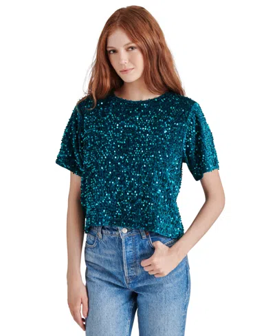 Steve Madden Women's Cressa Sequined Velvet Top In Shaded Spruce