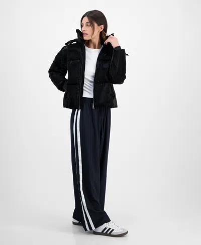 Steve Madden Women's Cropped Hooded Puffer Coat In Black