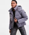 Steve Madden Women's Cropped Hooded Puffer Coat In Purple
