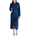 Steve Madden Dakoda Dark Wash Denim Long Sleeve Midi Dress With Pockets In Medium Blu