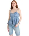 Steve Madden Women's Delta Sleeveless Denim Peplum Top In Medium Blue