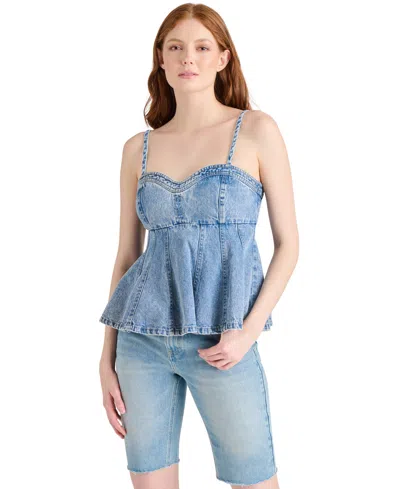 Steve Madden Women's Delta Sleeveless Denim Peplum Top In Medium Blue
