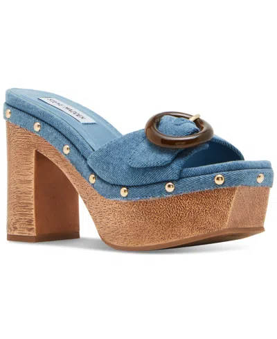 Steve Madden Women's Dinnah Platform Buckle Dress Sandals In Denim