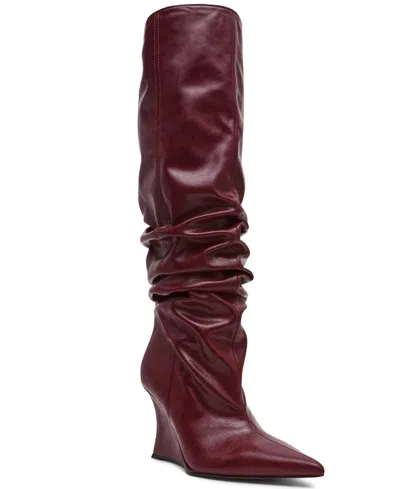 Steve Madden Women's Distortion Knee-high Wide-calf Slouch Wedge Boots In Burgundy