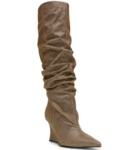 Steve Madden Women's Distortion Knee-high Wide-calf Slouch Wedge Boots In Gold