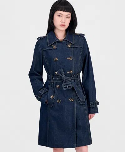 Steve Madden Women's Double-breasted Denim Trench Coat In Indigo Denim