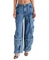 Steve Madden Womens Pocket Denim Cargo Jeans In Blue Denim