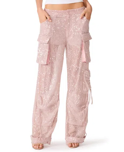 Steve Madden Women's Duo Sequin Wide-leg Cargo Pants In Mauve Shad