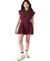 Steve Madden Dyanne Poplin Pleated Mini Dress In Burgundy