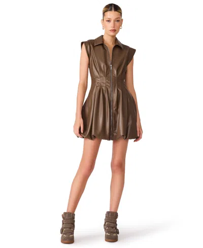 Steve Madden Dyanne Cap Sleeve Bubble Hem Dress In Brown