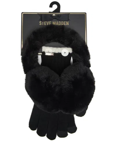 Steve Madden Women's Earmuffs And Gloves Set, 2-piece In Black