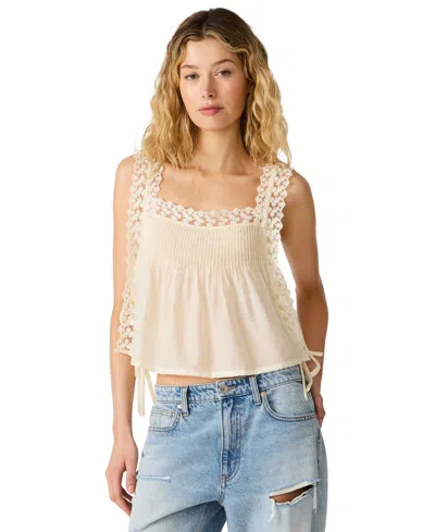 Steve Madden Easten Pintuck Lace Tank In Neutral