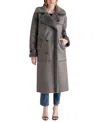 Steve Madden Eiffel Faux Shearling Double Breasted Coat In Forged Iron