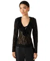Steve Madden Elvie Sheer Lace Long Sleeve Top In Black