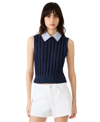 Steve Madden Women's Embree Collared Sweater Vest In Blue