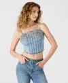 Steve Madden Eras Rhinestone Denim Crop Top In Blue
