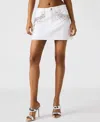 Steve Madden Eras Rhinestone Raw Hem Denim Miniskirt In White