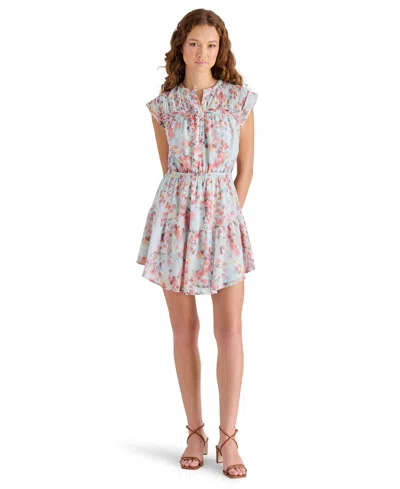 Steve Madden Women's Faith Cap-sleeve Button-front Dress In Iris Blue
