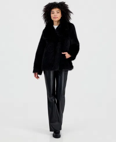 Steve Madden Women's Faux Fur Extended Collar Coat In Black