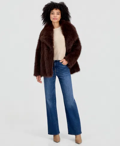 Steve Madden Women's Faux Fur Extended Collar Coat In Espresso Brown