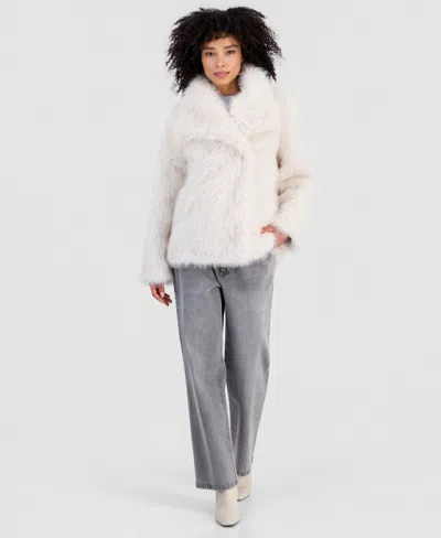 Steve Madden Women's Faux Fur Extended Collar Coat In White