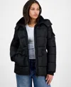 Steve Madden Women's Faux-fur-trim Hooded Utility-pocket Puffer Coat In Black