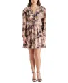 Steve Madden Fiora Smocked Waist Long Sleeve Minidress In Autumn Mauve