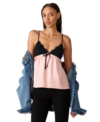 Steve Madden Women's Francine Tie-front Sweetheart Lace-trim Camisole In Pink