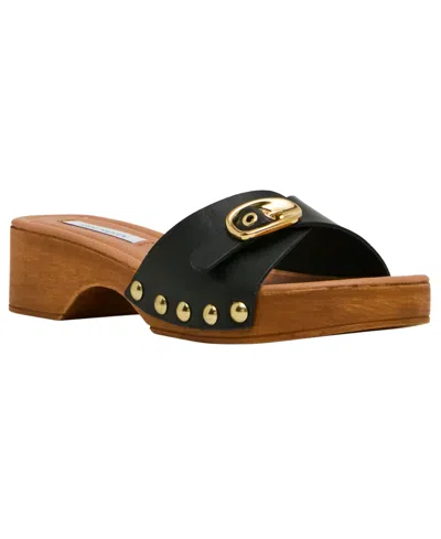 Steve Madden Women's Fredi Wooden Slip-on Slide Sandals In Black