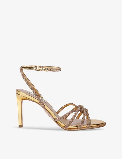 Steve Madden Womens Gold Kailyn-r Rhinestone-embellished Faux-leather Heeled Sandals