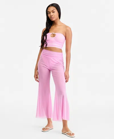 Steve Madden Women's Gold-tone Bead Keyhole Tube Bikini Top In Pink
