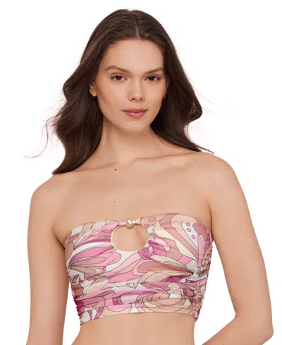 Steve Madden Women's Gold-tone Bead Keyhole Tube Bikini Top In Pink