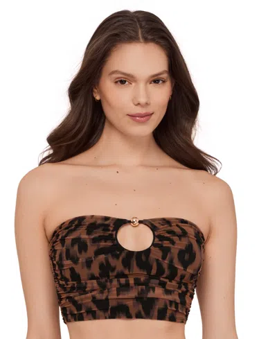 Steve Madden Women's Gold-tone Bead Keyhole Tube Bikini Top In Brown