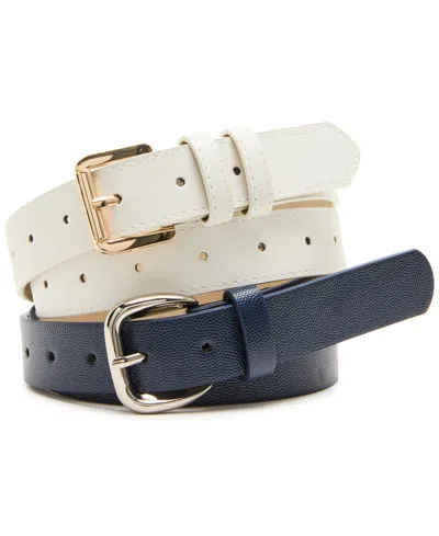 Steve Madden Women's Grain And Double Keeper Buckle 2-pc Wide Belt In Multi